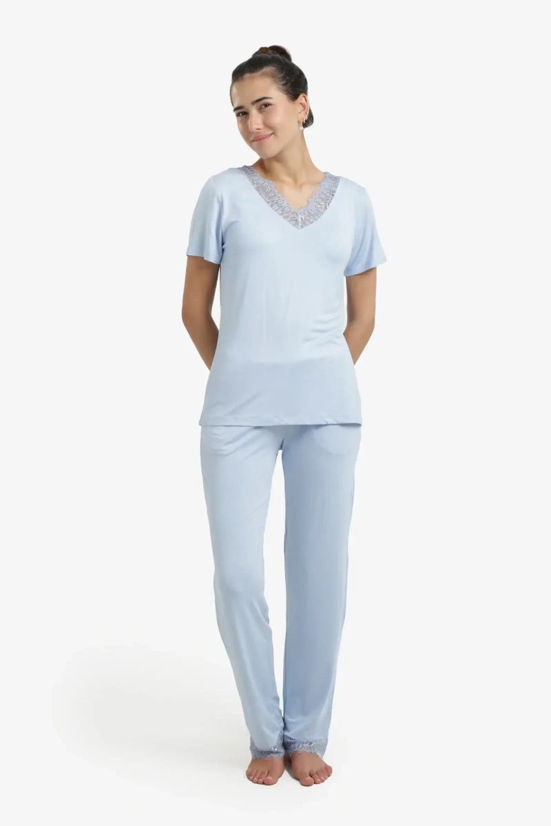 Carina Pyjama Set with Lace Edges - Image 1